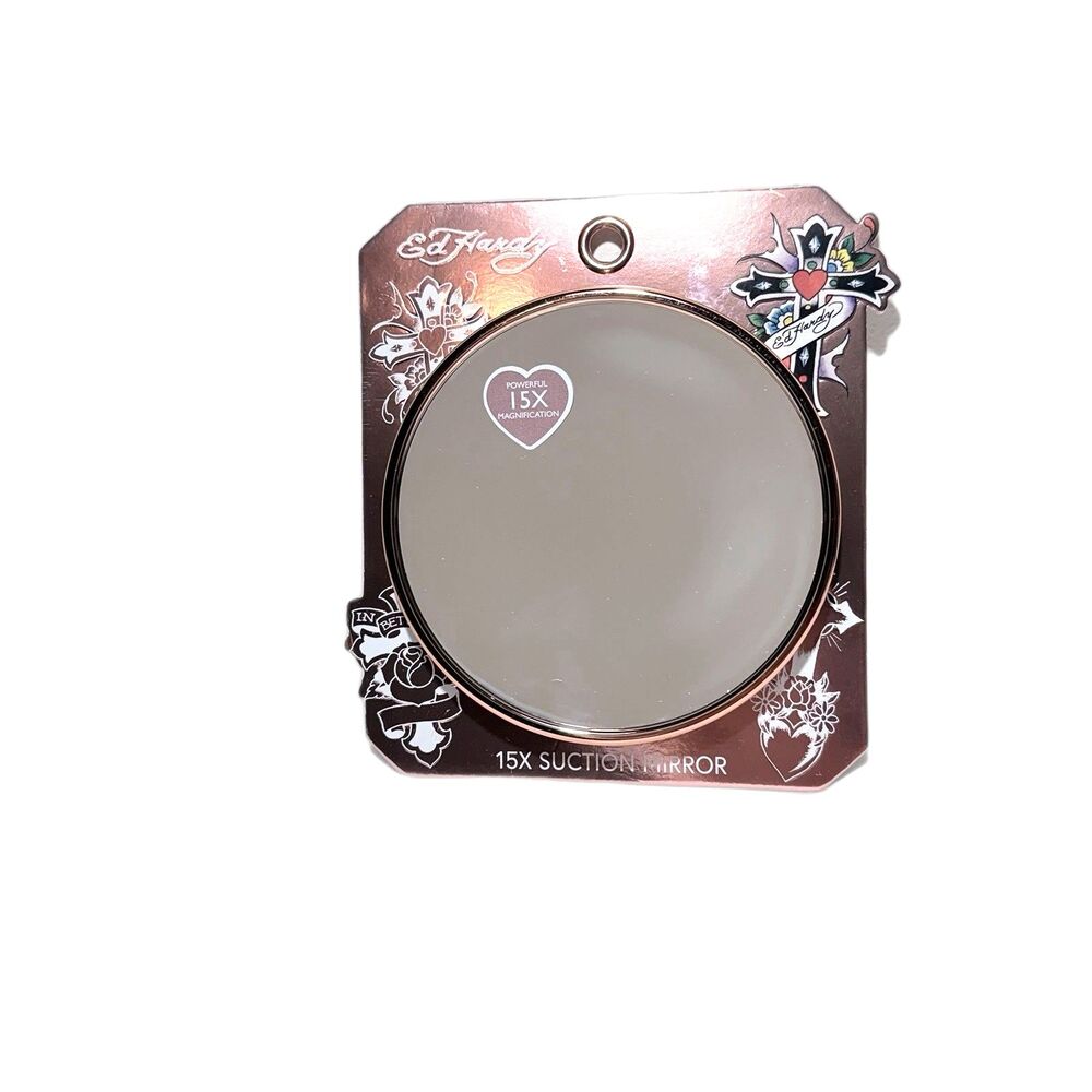 Ed Hardy Rose Gold Powerful 15X Magnifying Suction Mirror 5” NWT